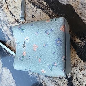Small Blue Flower Patterned Open Top Coach Purse